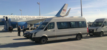 17-seater VW Crafter schoolbuses from JOYRIDE at the Airport Munich